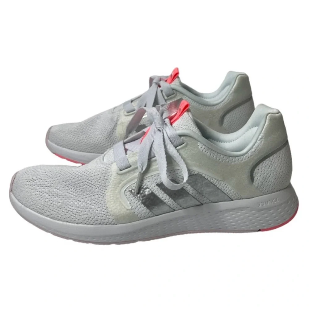 Adidas Bounce Edge Athletic Shoes Running Gray White Silver Coral Pink Size 11